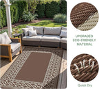 GENIMO Outdoor Rug Waterproof for Patio, 9'x12' Foldable Reversible Plastic Straw Carpet for Travel Trailers, Outside Area Mat for Rv, Deck, Picnic, Porch, Camper, Balcony, Beach, Coffee & Beige