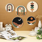 Qunclay 5 Pcs Wall Art Decor Wooden Living Room Wall Decor Bohemian Hanging Farmhouse Geometric 10'' and 8'' Aesthetic Wood Minimalist Posters for Bedroom(Sunset)