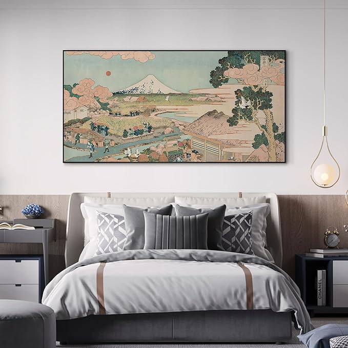 SIGNWIN 24"x46" Extra Large Framed Wall Art Japanese Ukiyo-e Landscape, Timeless Mt. Fuji Scene for Zen-Inspired or Asian-Style Interiors for Home Living Room Bedroom Decor (Frame Assembly Required)