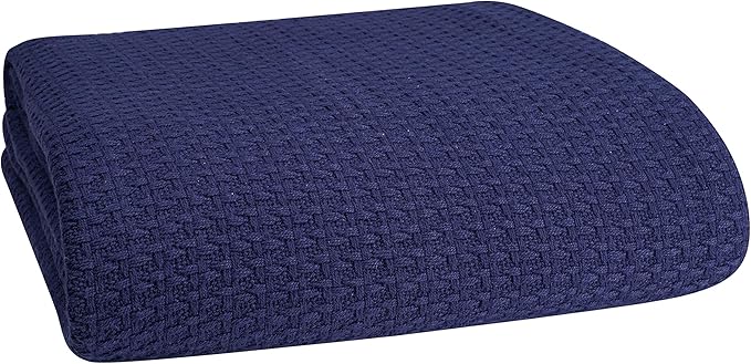 Elvana Home 100% Cotton Bed Blanket, Breathable Bed Blanket King Size, Cotton Thermal Blankets King, Perfect for Layering Any Bed for All Season, Navy Blue
