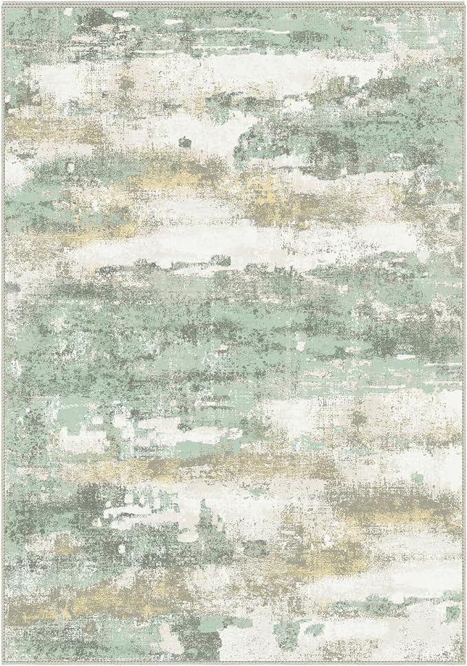 Area Rugs 5x7 for Living Room Bedroom, Modern Abstract Machine Washable Large Light Green Rug Soft Rug, Low Pile Floor Carpet with Non Slip Backing for Dining Room