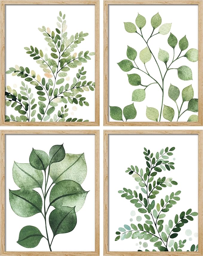 SIGNWIN Poster Bathroom Decor 8"x10", Wall Art Room Decor Multicolor for Living Room, Bedroom, Office Green Pastel Forest Fern Leaf Collage Nature Garden Illustrations Plant Art Botanical