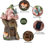 Fairy Garden Accessories Outdoor Statues, Mushroom House Decor,Large Gnome Solar Powered Lights Sculptures,Pink Resin Figurine Butterfly Figurines Lawn Ornaments for Patio Yard Decorations 11Inch