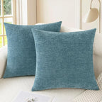 CaliTime Throw Pillow Covers Decorative 16 X 16 Inches Pack of 2 Cozy Chenille Cushion Cases for Couch Sofa Bed Living Room Home Smoke Blue