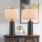 RORIANO Set of 2 Vintage Table Lamps for Bedroom Living Room, 24'' Traditional Farmhouse Resin Desk Lamps Rustic Modern Nightstand Bedside Lamps for Home Office Entryway, 2 Bulbs Included (Black)