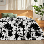Touchat Cow Print Blanket for Couch, Faux Fur Throw Blanket, Super Heavy Warm Cozy Blankets for Bed Sofa, Bubble Plush Fuzzy Soft Mink Blanket for Living Room Bedroom, Cow Black