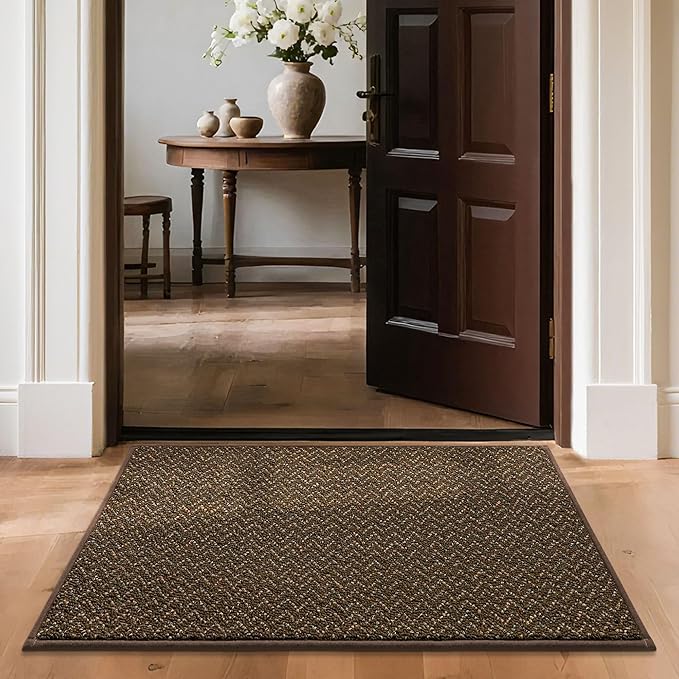 COSY HOMEER-Door-Mat 24"x36" Non Slip Absorbent Entryway Rugs Dirt Trapper Doormats Washable Entrance Mats Low Pile Welcome Floor Mat for Front Back Door and Entry Mats,Brown