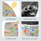 LVTXIII Indoor/Outdoor Inflatable Ottoman, D31 x H14 Inch Large Round Ottoman, All Weather Foot Rest Stool, Portable Footrest for Patio, Garden, Camping and Home - Paisley Multi