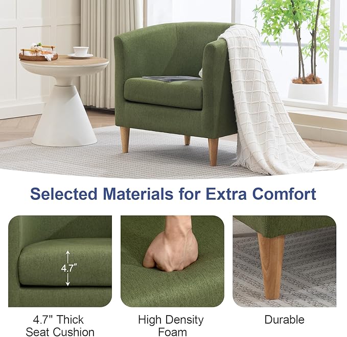 Accent Barrel Chair, Modern Comfy Living Room Chairs with Armrest Small Reading Chair with Cozy Soft Padded for Bedroom Reception Room Cafe,Green