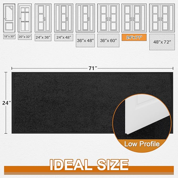 Mibao Dirt Trapper Door Mat for Indoor Outdoor, Waterproof All-Season, All-Weather Doormat, Heavy Duty Non-Slip Entrance Rug, Low Profile Absorbent Entrance Mat Carpet, 72" x 24", Black