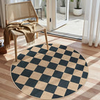 Lahome Checkered 4 ft Easy Jute Round Rug, Washable Small Rugs for Entryway Patio, Farmhouse Non Slip Non Shedding Indoor Outdoor Circle Carpet for Kitchen Porch