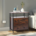 3 Wooden Drawers Nightstand, 27 Inch Wide Night Stand Set 2 with Charging Station and Adjustable Drawers, Small Dresser for Closet, Bedside Table for Living Room/Bedroom/Office, Retro Brown.