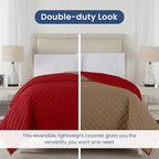 Martex Reversible Coverlet – Full Queen Size Quilt - Lightweight Full Size Bedding– Durable Queen Size Quilts for Bed – Soft - Easy Care Bedding – Khaki/Red