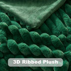 NEWCOSPLAY Faux Fur Twin Blanket Dark Green 3D Ribbed Plush Thick Warm Blanket for Couch Sofa Bed 850GSM (Dark Green Ribbed, Twin(60"x80"))