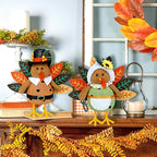 CRCZK Thanksgiving Turkey Decoration Fall Harvest Tabletop Decor Standing turkey with Dangling Legs, 2 Pack Plush Stuffed Turkeys Shelf Figurine Gift for Autumn Fall Harvest Halloween Home Decorations