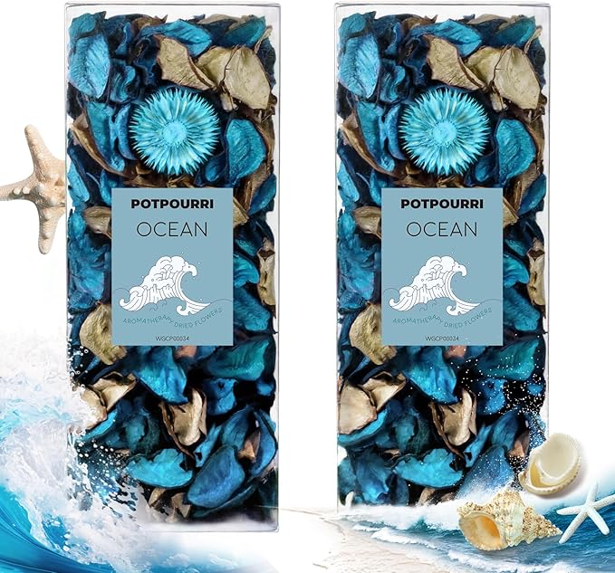 STRN Natural Dried Flower Ocean Sachets (2-Pack), Potpourri Vase Filler Long-Lasting Fragrance Potpourri Bags for Closet, Drawer, Car & Home, Reusable Scented Sachet Gift Set