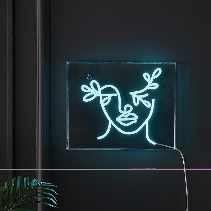 JONATHAN Y NEN1032A Teary Face 13.7" X 10.9" Contemporary Glam Acrylic Box USB Operated LED Neon Light, Blue