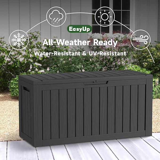 85 Gallon Deck Box Waterproof,Outdoor Storage Box Lockable for Patio Cushions,Garden Tools,Pool Accessories with Hydraulic Rod, UV-Resistant and Durable for Patio,Garden Use