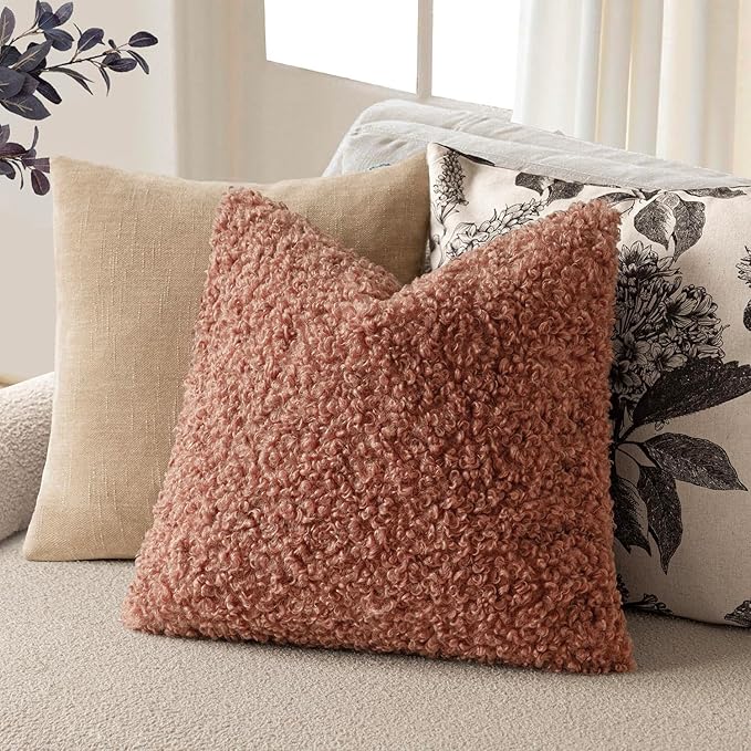 Foindtower 2 Pieces 20x20 Inch Dusty Pink, Faux Fur Throw Pillow Cover Accent Sherpa Furry Pillow Covers Fuzzy Soft Pillowcases Cozy Sheepskin Decorative Fleece Cushion Case for Bed Couch Living Room