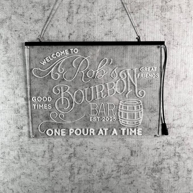 Personalized Bourbon Bar Signs with Your Name for home wall light up with personalized pub name, man cave accessories, beer themed neon customizable lighted sign