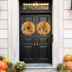 Fall Wreath for Front Door,24" Autumn Front Door Wreath Fall Decorations with Pumpkins Hydrangea Maple Leaves for Porch Window Farmhouse Halloween Thanksgiving Harvest Festival Home Decor