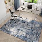 Rugcomf 4x6 Rug Washable Boho Soft Area Rug Abstract Pattern Non-Slip Faux Wool Vintage Rug for Living Room, Bedroom Rug, Farmhouse, Dining Room, Indoor, Kids Playroom, Blue