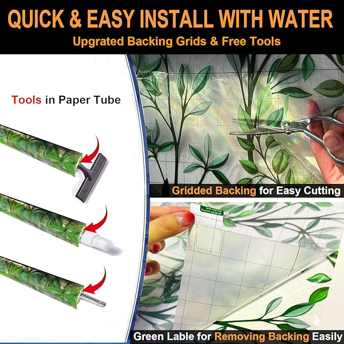 Rainbow Privacy Film with Cutting Line, 3D Decals Stained Glass Window Clings, Static Cling Window Sticker, Suncatcher - 47.24" x 78.74"