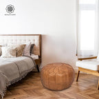 Moroccan Leather Handmade Pouf Ottoman Cover – Unstuffed Foot Stool, Boho Foot Rest for Living Room, Bedroom – Gift for Housewarming or Weddings