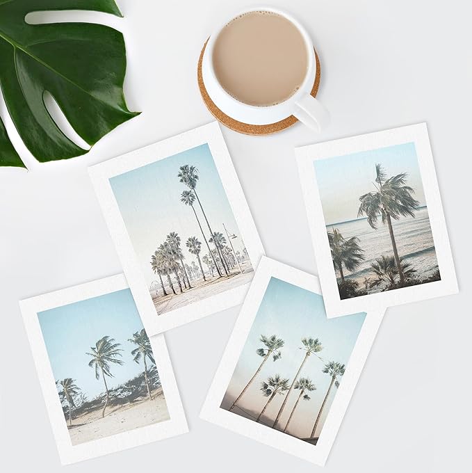 SIGNWIN Adhesive Canvas Poster Washed Out Tropical Island Palm Tree Beach Landscape Nature Wilderness Photography Realism Decorative Rustic Cozy Zen for Living Room, Bedroom, Office - 12"x16"x4