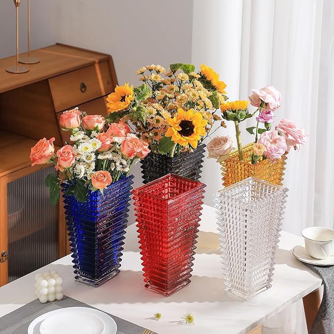 MCMCNCUIU Crystal Vase, Large Crystal Vases for Flowers, Black Large Flower Vase, Modern Glass Vases for Living Room, Bedroom, Kitchen, Dining Table, Mantle, Wedding, 9 Inches