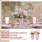 6 Pcs (H:7" W:4") Embossed Flower Vase Fall Pedestal Glass Vase Big Base Thickened Crystal Vintage Vases for Autumn Wedding Home Decor Table Centerpiece House Warming Gifts(Pink)