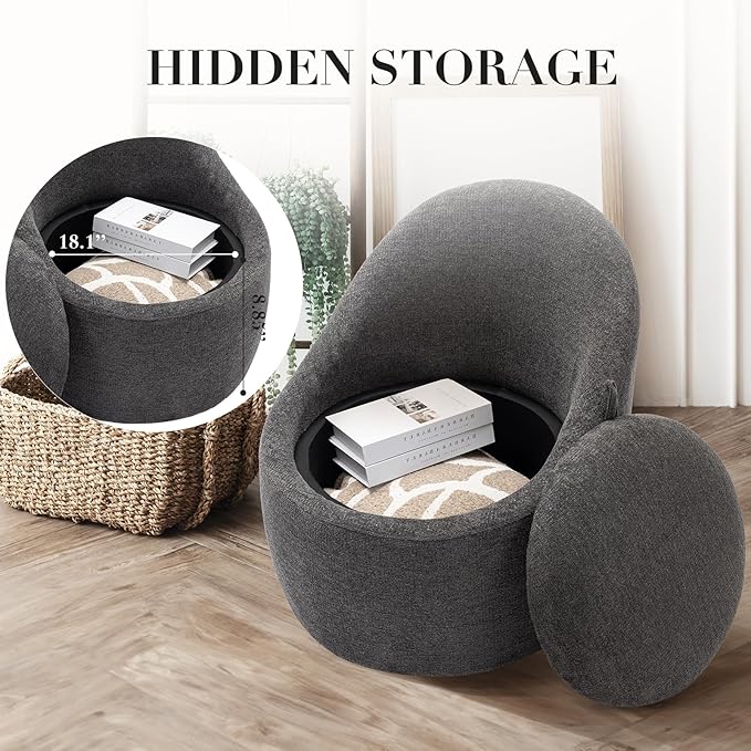 COLAMY Swivel Accent Chair Set of 2, 360° Swivel Round Chair with Hidden Storage, Modern Small Barrel Armchair for Living Room/Bedroom, Darkgrey