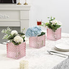 Square Vases Set of 6, 5" x 5" x 5" Square Glass Vases for Flowers, Pink Flower Vase for Centerpieces, Small Bubble Vase for Wedding, Party, Home, Office, Parties, Events