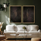 SIGNFORD Framed Canvas Print Wall Art Set Abstract Crane Silhouettes Vintage Dark Tones Illustration Modern Art Decorative Nordic Nature for Living Room, Bedroom, Office - 24"x36"x2 Natural