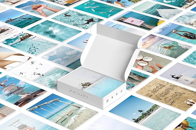 Y2K BOO Summer Beach Aesthetic Wall Collage Kit – 100 Ocean Blue & Sky Blue Photos, 4"x6" Prints for Teen Girls Dorm Room Decor, Beach Activities & Ocean Moments, Ideal Gift for Birthday & Graduation