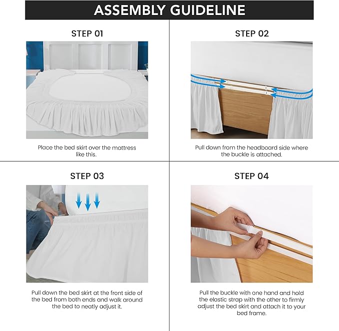 Utopia Bedding King Elastic Bed Ruffle - Easy Wrap Around Ruffle - Microfiber Bed Skirt with Adjustable Elastic Belt 16 Inch Tailored Drop - Hotel Quality Bedskirt, Fade Resistant (King, White)