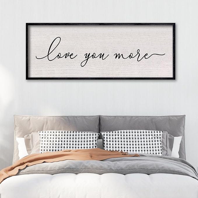 LuZhiQiang Love You More Sign Wall Decor 40"x15" for Master Bedroom Above Over Bed Large Simple Wood Framed Hanging Wall Art (Black)