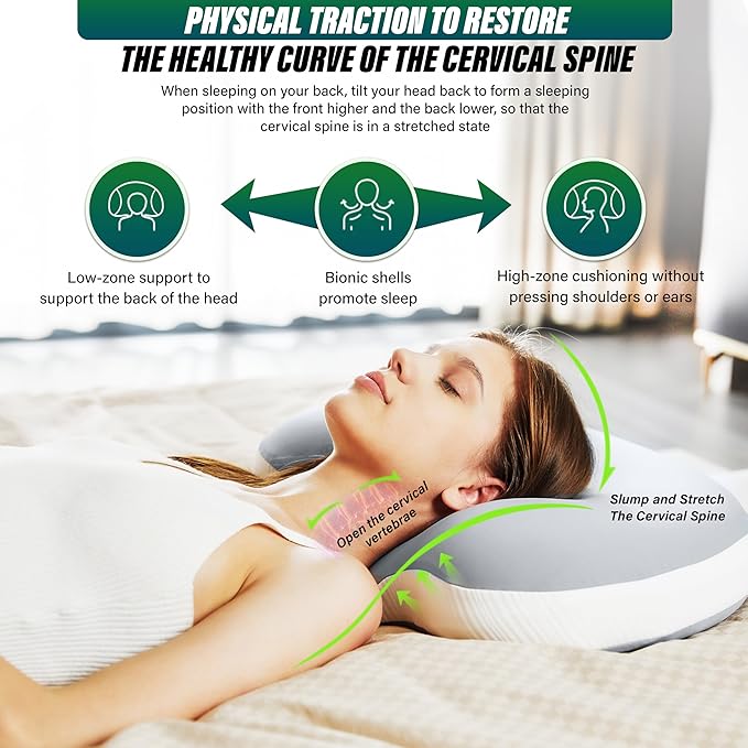 Ergonomic Memory Foam Cervical Pillow for Neck and Shoulder Pain Relief, Contour Design for Side and Back Sleepers, Orthopedic Bed Pillow with Breathable Cover, Odor-Free(Gray)
