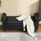 Furniliving 55” End of Bed Bench, Bedroom Bench with Button-Tufted, Large Upholstered Storage Ottoman Benches Entryway Bench with Storage Shoe Cabinet Bench, for Bedroom, Living Room, PU, Black