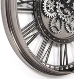 CLXEAST 28 Inch Original Real Moving Gear Wall Clock Roman Numerals,Oversized Large Wall Clocks for Modern Farmhouse Living Room Home Decor,Brushed Gunmetal