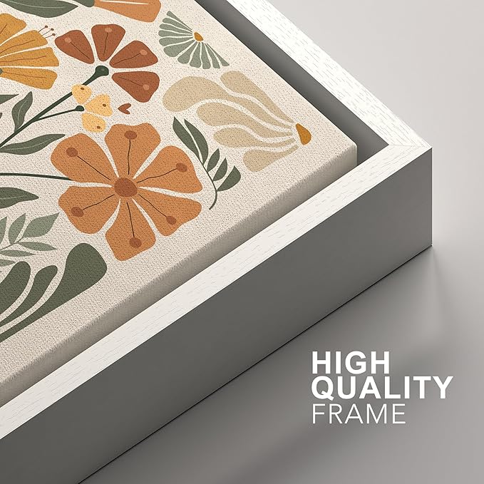 SIGNFORD Framed Canvas Print Wall Art Set Vintage Flower in Pastel Illustration Modern Art Decorative Nordic Nature for Living Room, Bedroom, Office - 16"x24"x2 White