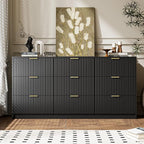 Black Dresser for Bedroom, 9 Drawer Double Dresser, Modern Chest of Drawers for Bedroom, Living Room, Entryway and Closet, 63" L x 15.7" D x 31.5" H