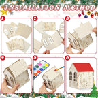Hiboom 12 Pcs DIY Christmas Village Sets Wood Gingerbread Man Houses Christmas Mini Wooden House Gift for Winter Xmas Party Decorations