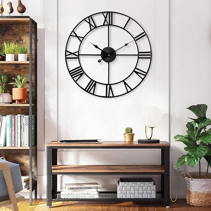1st owned Large Wall Clock, Metal Retro Roman Numeral Clock, Modern Round Silent Wall Clocks, Easy to Read for Living Room/Home/Kitchen/Bedroom/Office/School Decor (Black, 32 Inch)