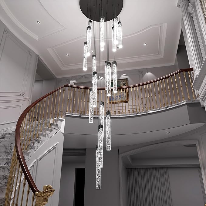 H125'' Modern Crystal Chandeliers for Entryway 18-Lights LED Dimmable Chandeliers Lighting Fixture Large Pendant Light for Staircaes Living Room Villa