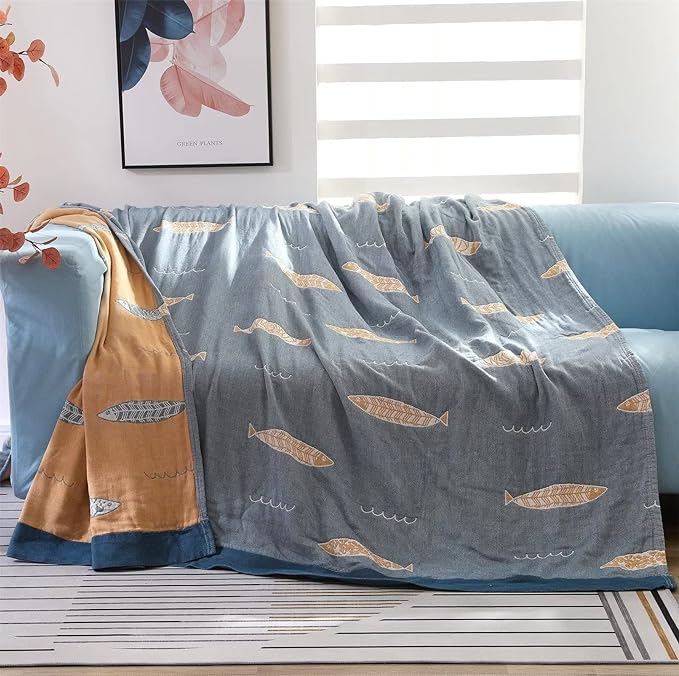 MSGKV Boho Throw Blanket 100% Cotton Woven Throw Blanket for Couch Sofa Bed Double Sided Knit Warm Blanket Cover Sheet Reversible Wearable Summer Blankets, 60''Wx 80''L