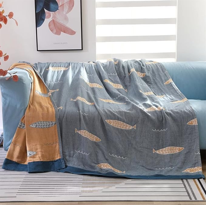 MSGKV Boho Throw Blanket 100% Cotton Woven Blanket for Couch Sofa Bed Double Sided Knit Throw Reversible Summer Blanket 80''Wx 90''L