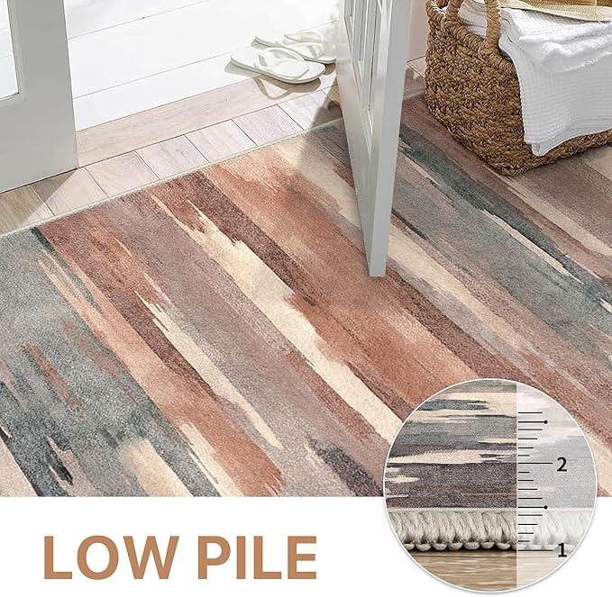 Area Rugs 8x10 Machine Washable Rug for Bedroom Living Room Dining Room, Large Modern Abstract Soft Rugs, Indoor Low Pile Carpet with Non Slip Rubber Backing, Ocher Brown