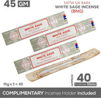 Satya Nagchampa White Sage Incense Sticks, Satya Bng (Bangalore) Insenses 15gmx3 Pack (45 GMS) with Raajsee Incense Holder Bundle, Satya Nagchampa Natural Incense