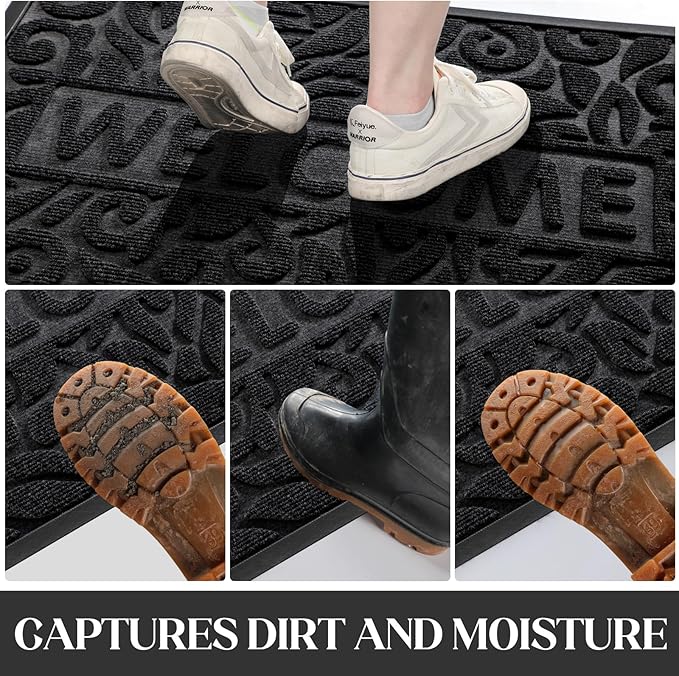Yimobra Welcome Mat Outdoor, 36x24 Waterproof Door Mat Outside Entrance, All-Weather Non Slip Front Door Mat, Low-Profile Entryway Mat Indoor, Porch and Patio, Black